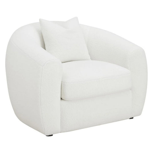 45 Inch Accent Chair Curved Back and Sloped Armrests Soft White Fabic By Casagear Home BM295139