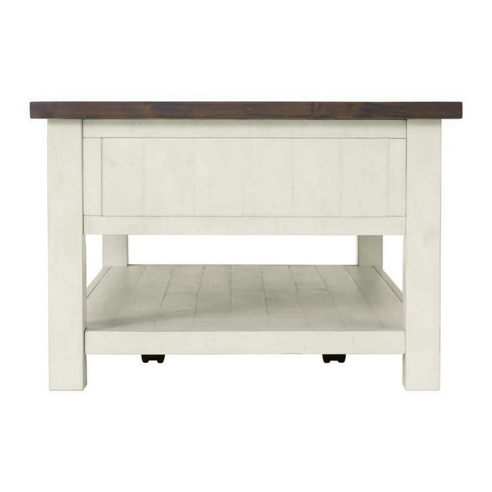 Fiya 50 Inch Coastal Coffee Table with 2 Drawers and 1 Shelf Brown White By Casagear Home BM295413