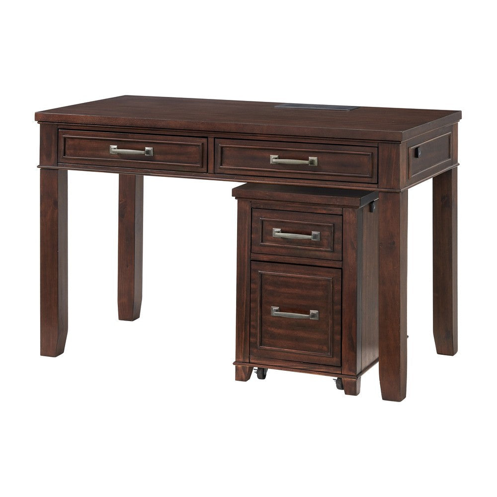 Eloise 48 Inch Office Writing Desk Fingerprint Lock Drawer USB Port Brown By Casagear Home BM295420