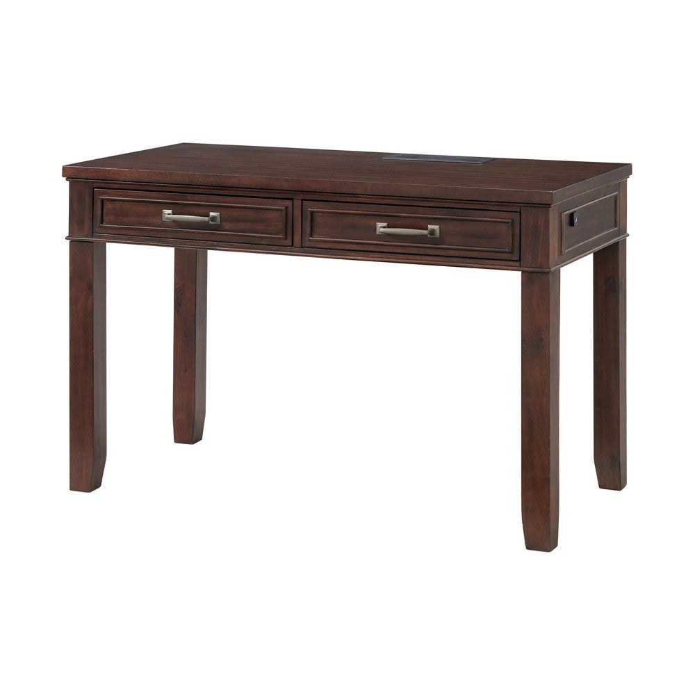 Eloise 48 Inch Office Writing Desk, Fingerprint Lock Drawer, USB Port Brown By Casagear Home