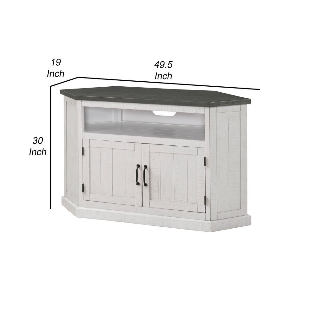 Alexa 50 Inch TV Corner Entertainment Console Cubby Cabinet White Gray By Casagear Home BM295427