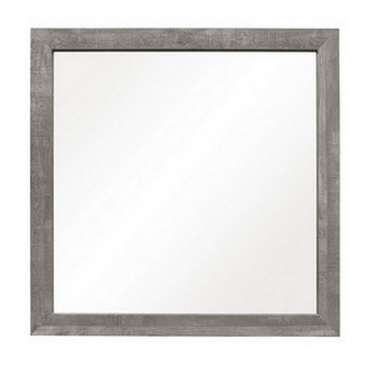 Adia 40 Inch Modern Accent Mirror, Sleek Textured Frame, Rustic Gray Veneer By Casagear Home