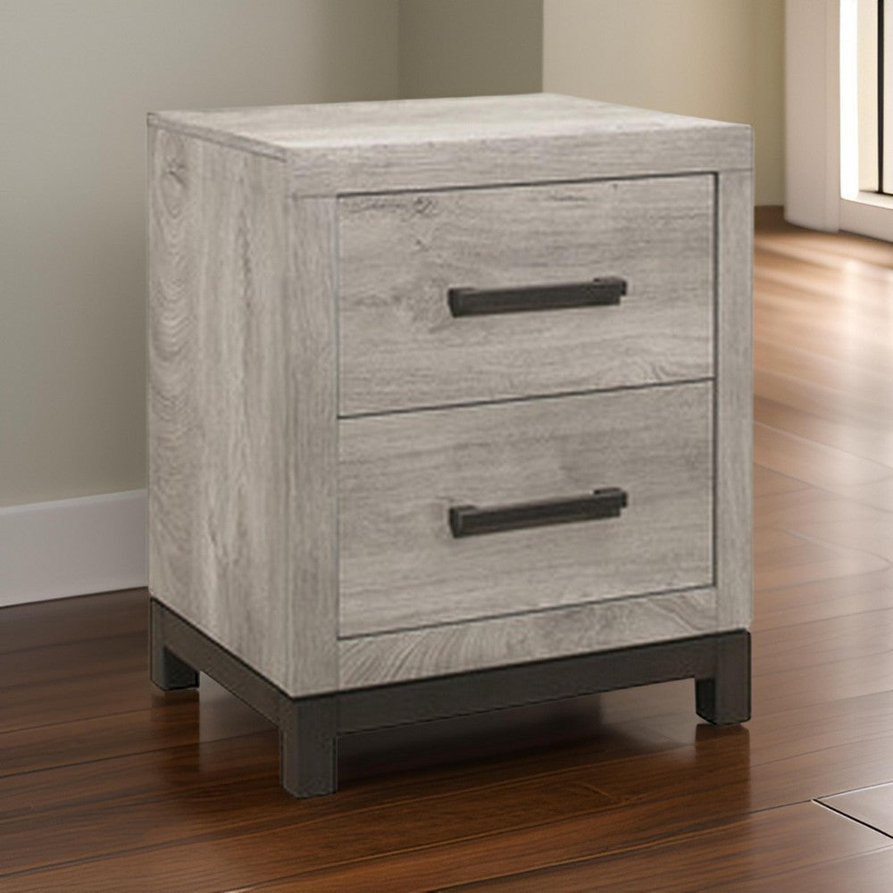 Deena 25 Inch Classic 2 Drawer Nightstand Metal Handles Wood Grain Gray By Casagear Home BM295538