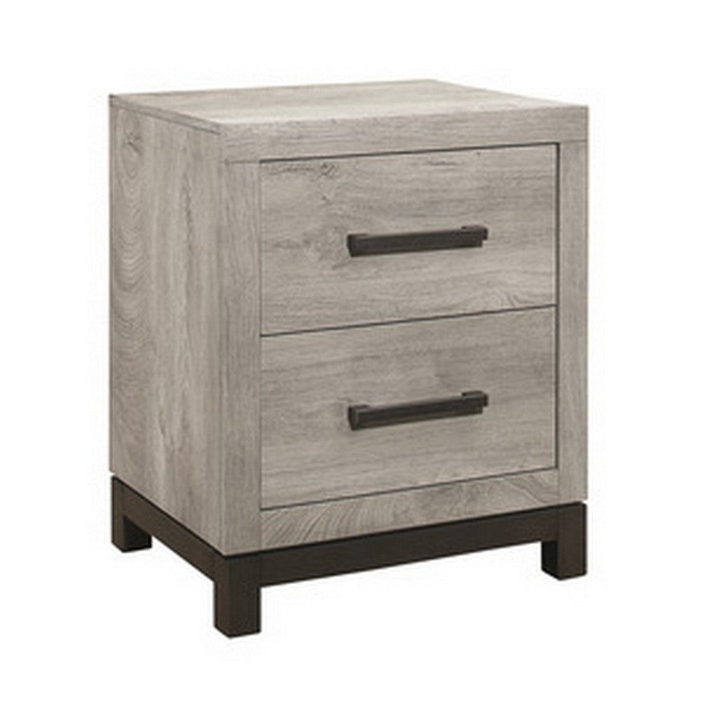 Deena 25 Inch Classic 2 Drawer Nightstand, Metal Handles, Wood Grain Gray By Casagear Home