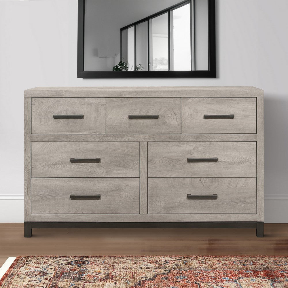 Deena 59 Inch 7 Drawer Wide Dresser Metal Handles Two Toned Light Gray By Casagear Home BM295544