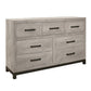 Deena 59 Inch 7 Drawer Wide Dresser, Metal Handles, Two Toned, Light Gray By Casagear Home