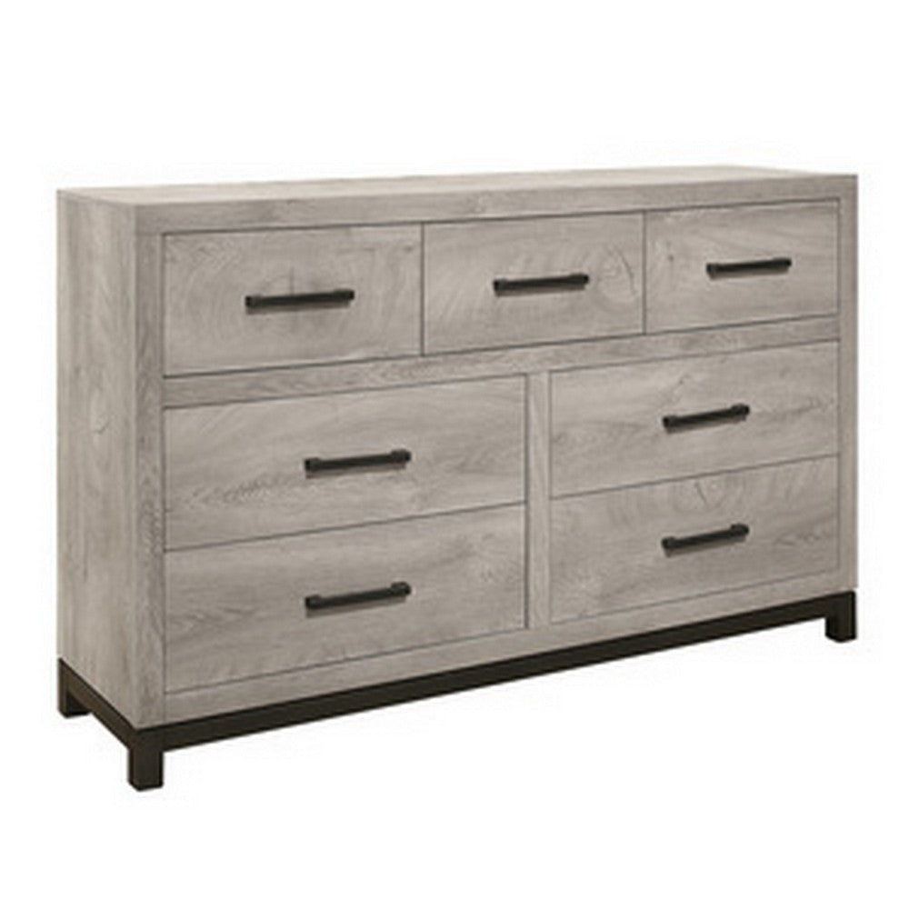 Deena 59 Inch 7 Drawer Wide Dresser, Metal Handles, Two Toned, Light Gray By Casagear Home