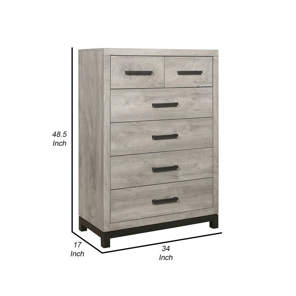 Deena 49 Inch 6 Drawer Tall Dresser Chest with Metal Handles Light Gray By Casagear Home BM295549