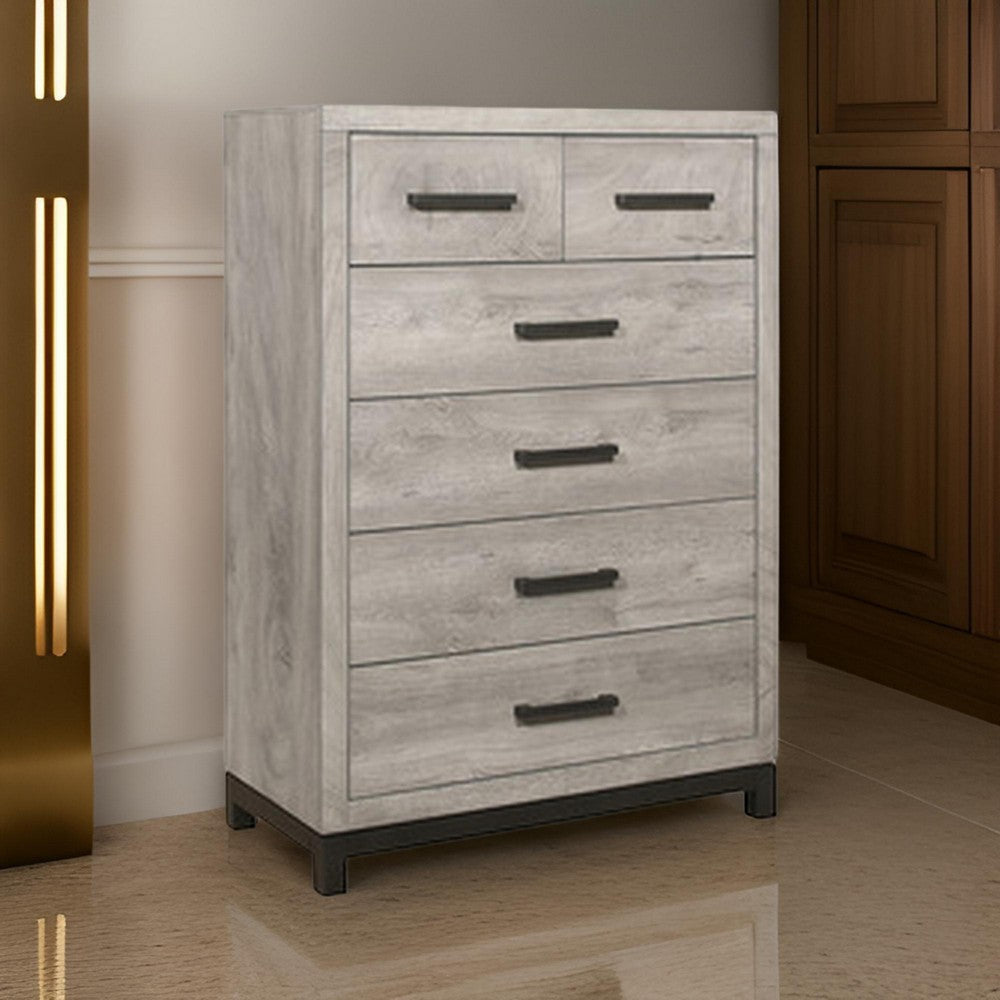 Deena 49 Inch 6 Drawer Tall Dresser Chest with Metal Handles Light Gray By Casagear Home BM295549