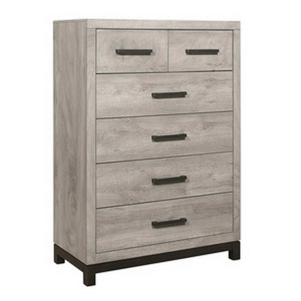 Deena 49 Inch 6 Drawer Tall Dresser Chest with Metal Handles, Light Gray By Casagear Home