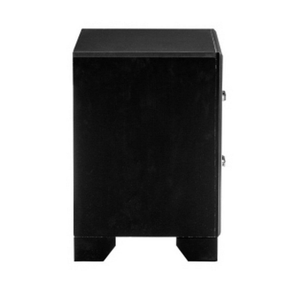 Aisha 24 Inch 2 Drawer Nightstand Embossed Front Mirror Trim Black Wood By Casagear Home BM295553