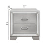 Aisha 24 Inch 2 Drawer Nightstand Embossed Front Mirror Trim Silver Wood By Casagear Home BM295554