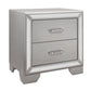 Aisha 24 Inch 2 Drawer Nightstand, Embossed Front, Mirror Trim, Silver Wood By Casagear Home