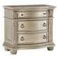 Caitlin 35 Inch 3 Drawer Nightstand with Marble Top, Leaf Carvings, Silver By Casagear Home