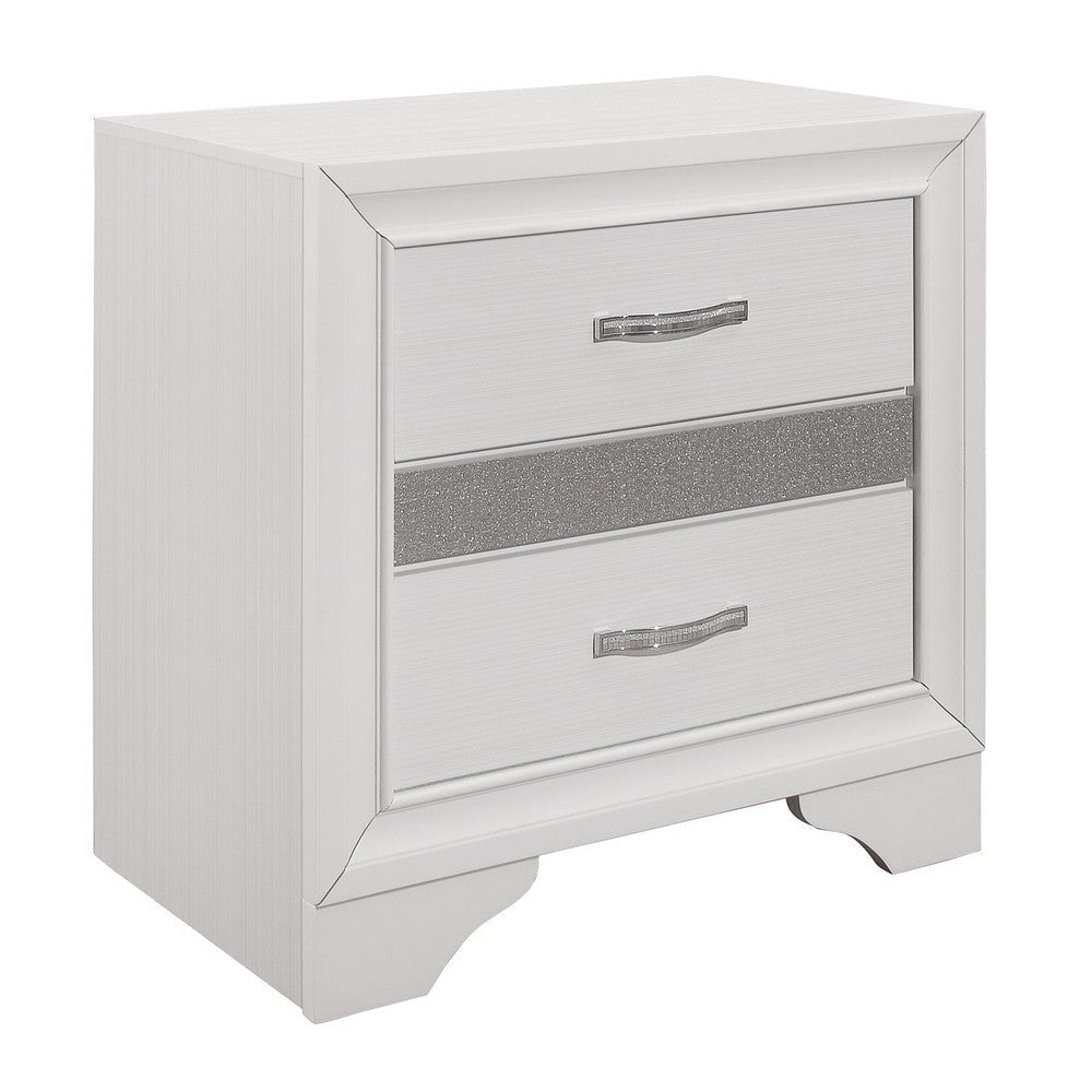 Ani 26 Inch Modern 2 Drawer Nightstand, Hidden Jewelry Drawer, White Frame By Casagear Home