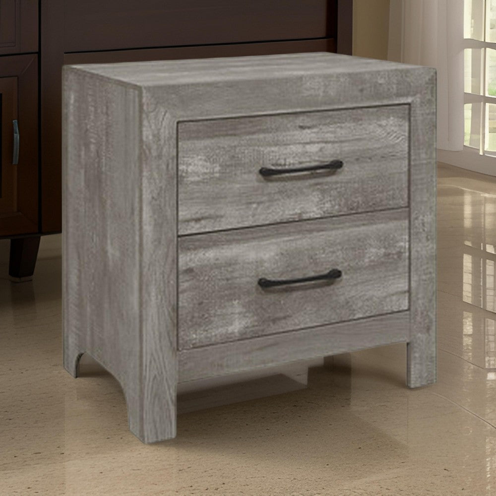 Adia 24 Inch Classic 2 Drawer Nightstand Metal Handles Rustic Gray Finish By Casagear Home BM295562