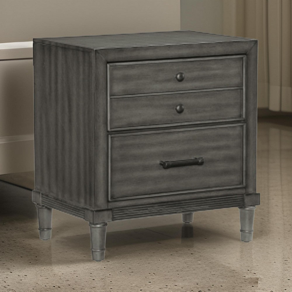 Ceila 27 Inch Classic 2 Drawer Nightstand Round Tapered Legs Gray Finish By Casagear Home BM295576