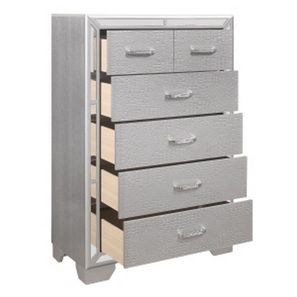 Aisha 49 Inch Modern Tall Dresser Chest with 6 Drawers Mirror Trim Silver By Casagear Home BM295581