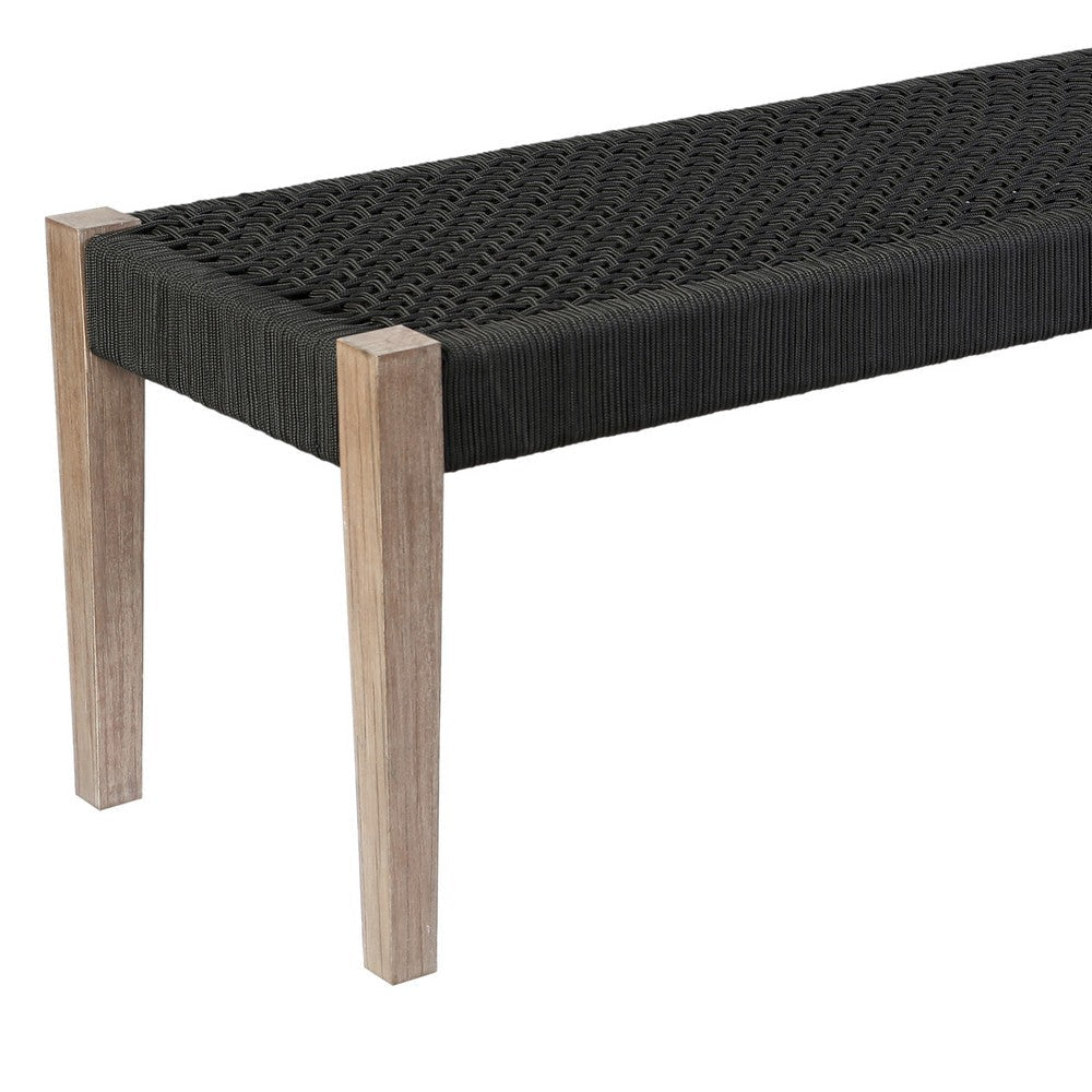 Nif 71 Inch Rectangular Dining Bench Rope Woven Top Tapered Legs Black By Casagear Home BM295613