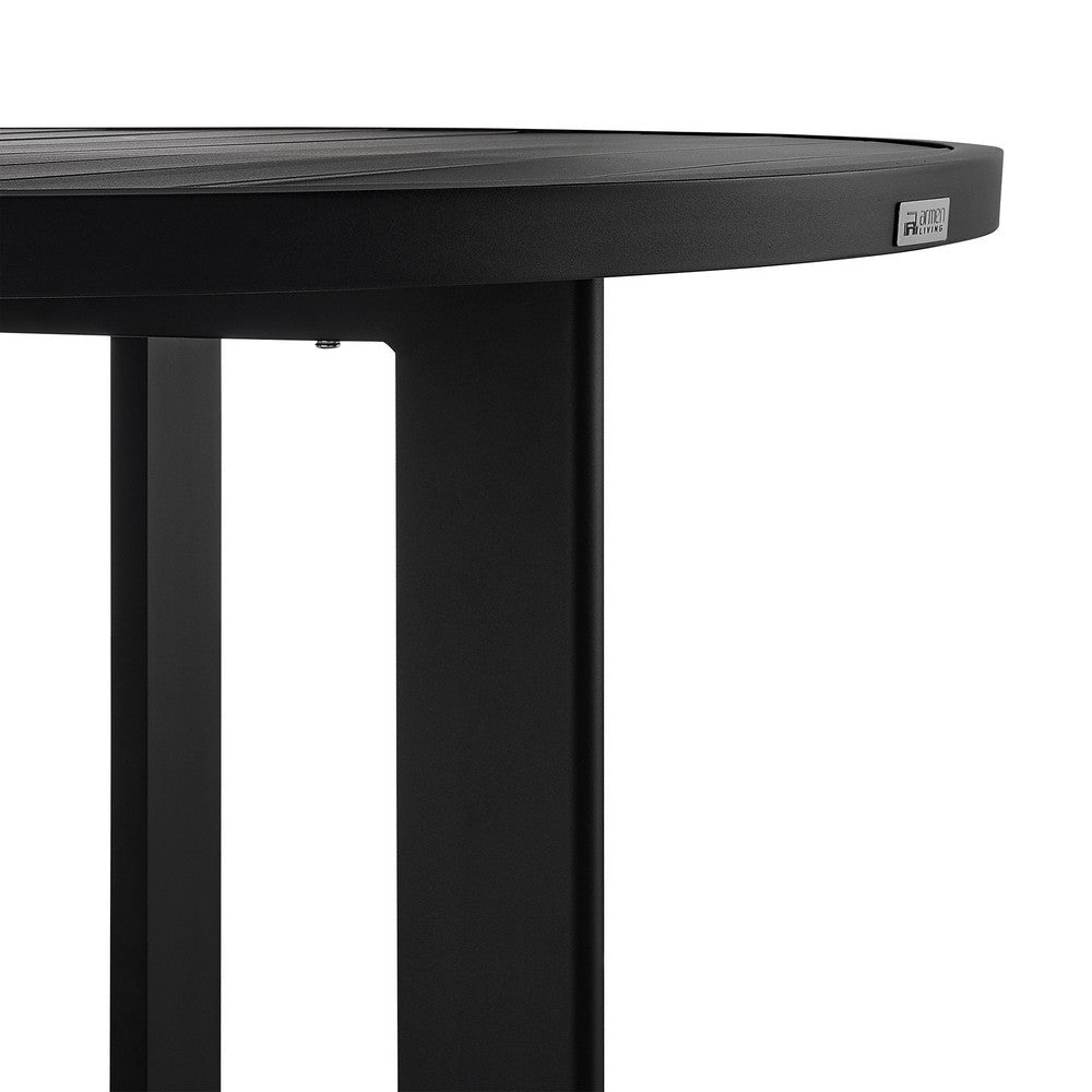 Ollie 48 Inch Patio Dining Table Aluminum Frame and Round Tabletop Black By Casagear Home BM295614