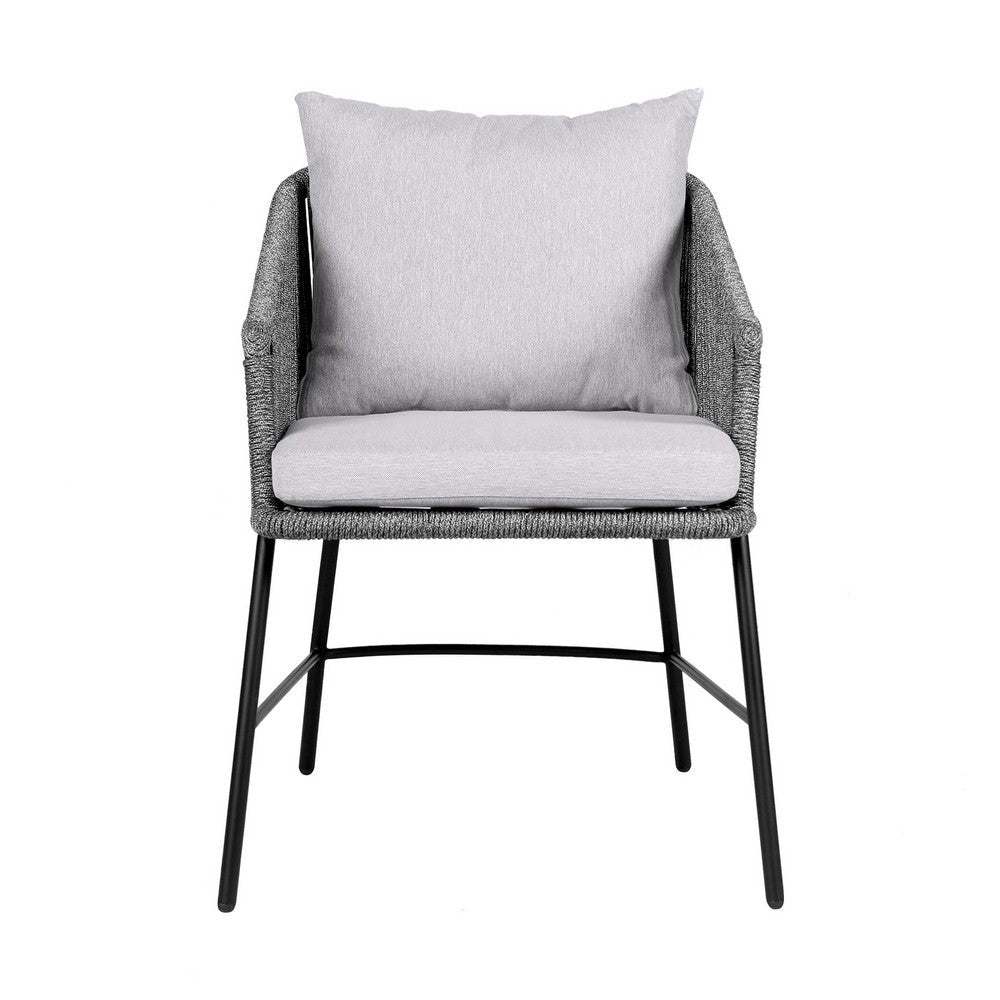 25 Inch Patio Dining Chair Matte Black Steel Frame Gray Rope Woven Seat By Casagear Home BM295615