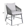 25 Inch Patio Dining Chair Matte Black Steel Frame Gray Rope Woven Seat By Casagear Home BM295615