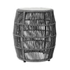 Gip 22 Inch Indoor Outdoor End Table Stool, Gray Round Stone Top, Woven Rope By Casagear Home