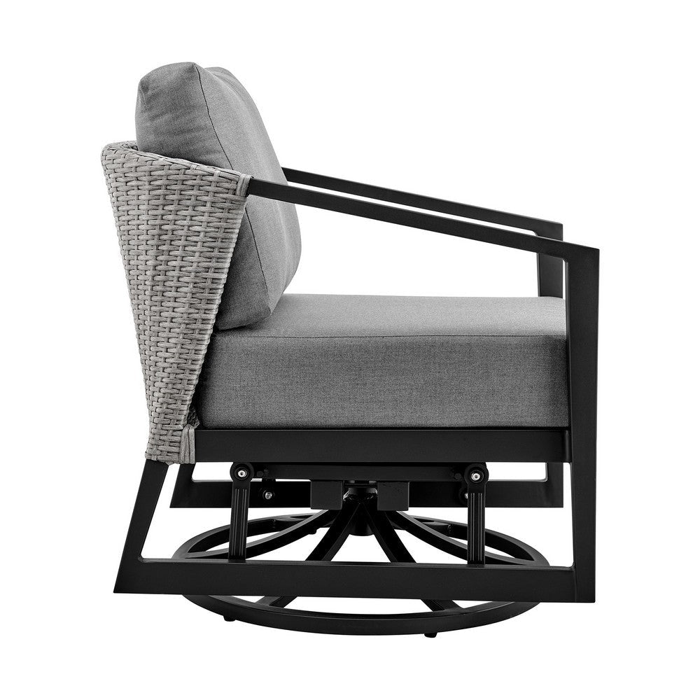 Nyla 28 Inch Patio Swivel Lounge Chair Wicker Back Black Aluminum Frame By Casagear Home BM295622