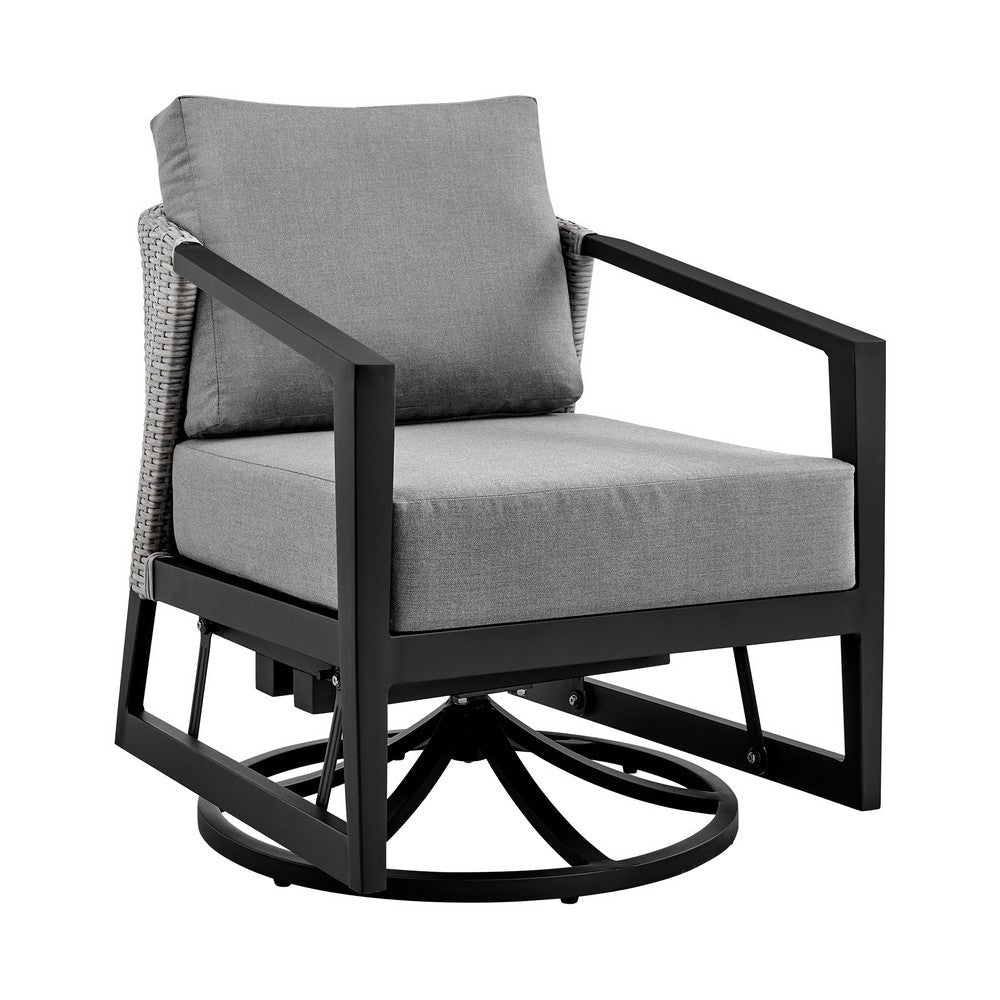 Nyla 28 Inch Patio Swivel Lounge Chair, Wicker Back, Black Aluminum Frame By Casagear Home