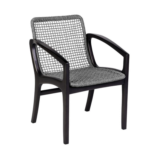 Tye 25 Inch Patio DIning Chair, Dark Eucalyptus Wood, Gray Rope Seating By Casagear Home