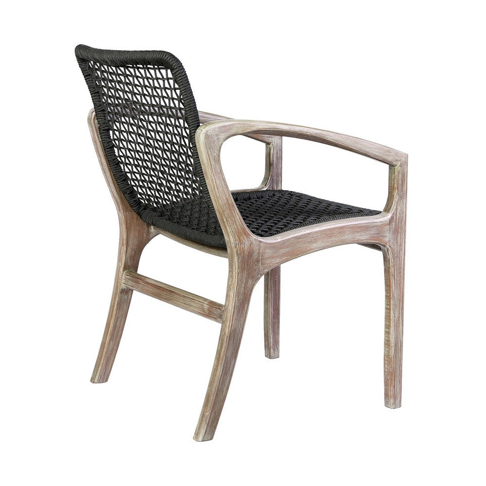 Tye 25 Inch Patio DIning Chair Light Eucalyptus Wood Dark Gray Rope Seat By Casagear Home BM295641