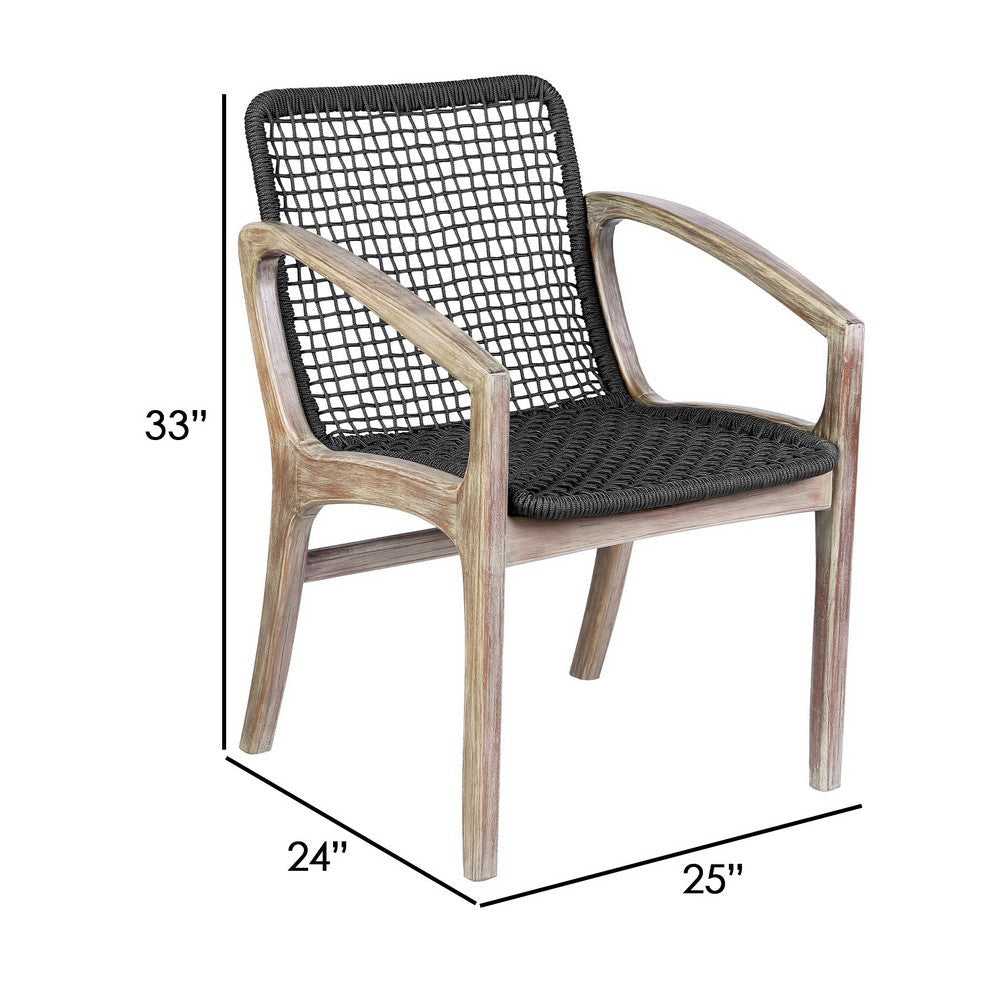 Tye 25 Inch Patio DIning Chair Light Eucalyptus Wood Dark Gray Rope Seat By Casagear Home BM295641