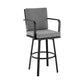 Faye 30 Inch Modern Patio Barstool, Black Aluminum Frame, Gray Cushions By Casagear Home