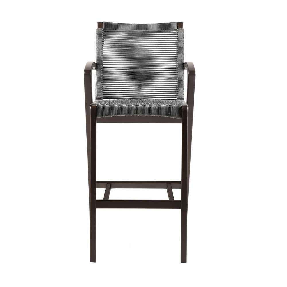 Ivan 26 Inch Counter Height Stool Dark Brown Eucalyptus Wood Gray Rope By Casagear Home BM295647