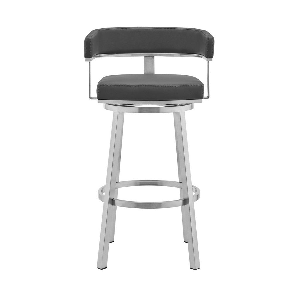 Sez 26 Inch Modern Swivel Counter Stool Arm Chair Backrest Steel Gray By Casagear Home BM295704