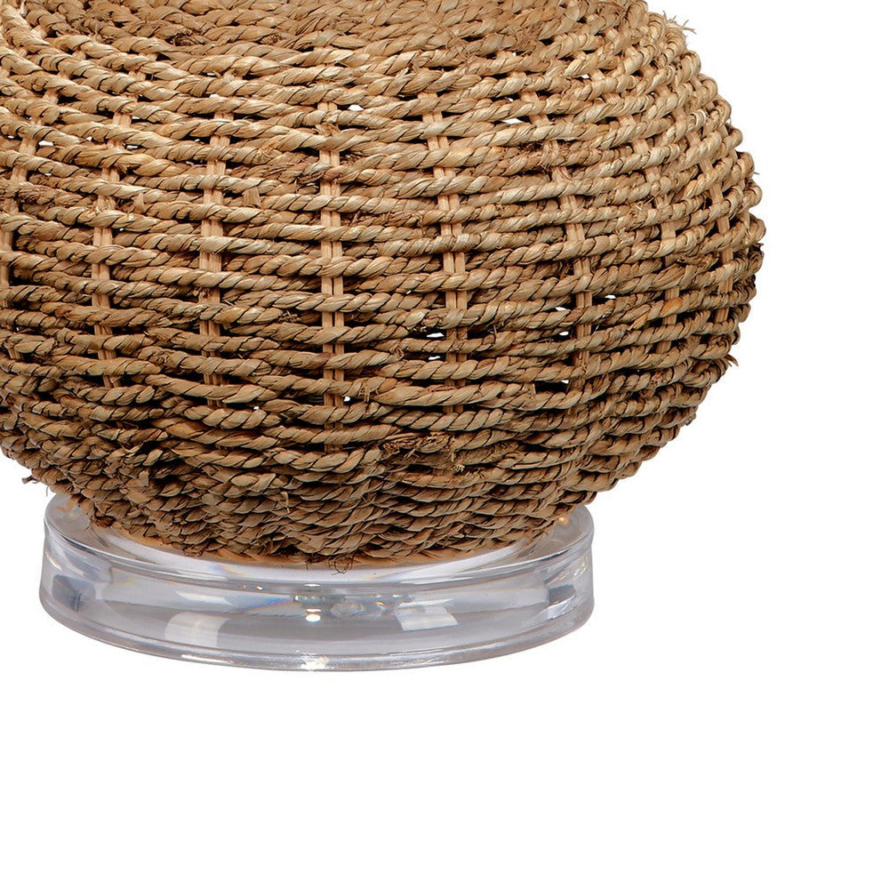 25 Inch Table Lamp Rattan Woven Inverted Tapered Shade White Beige By Casagear Home BM295713