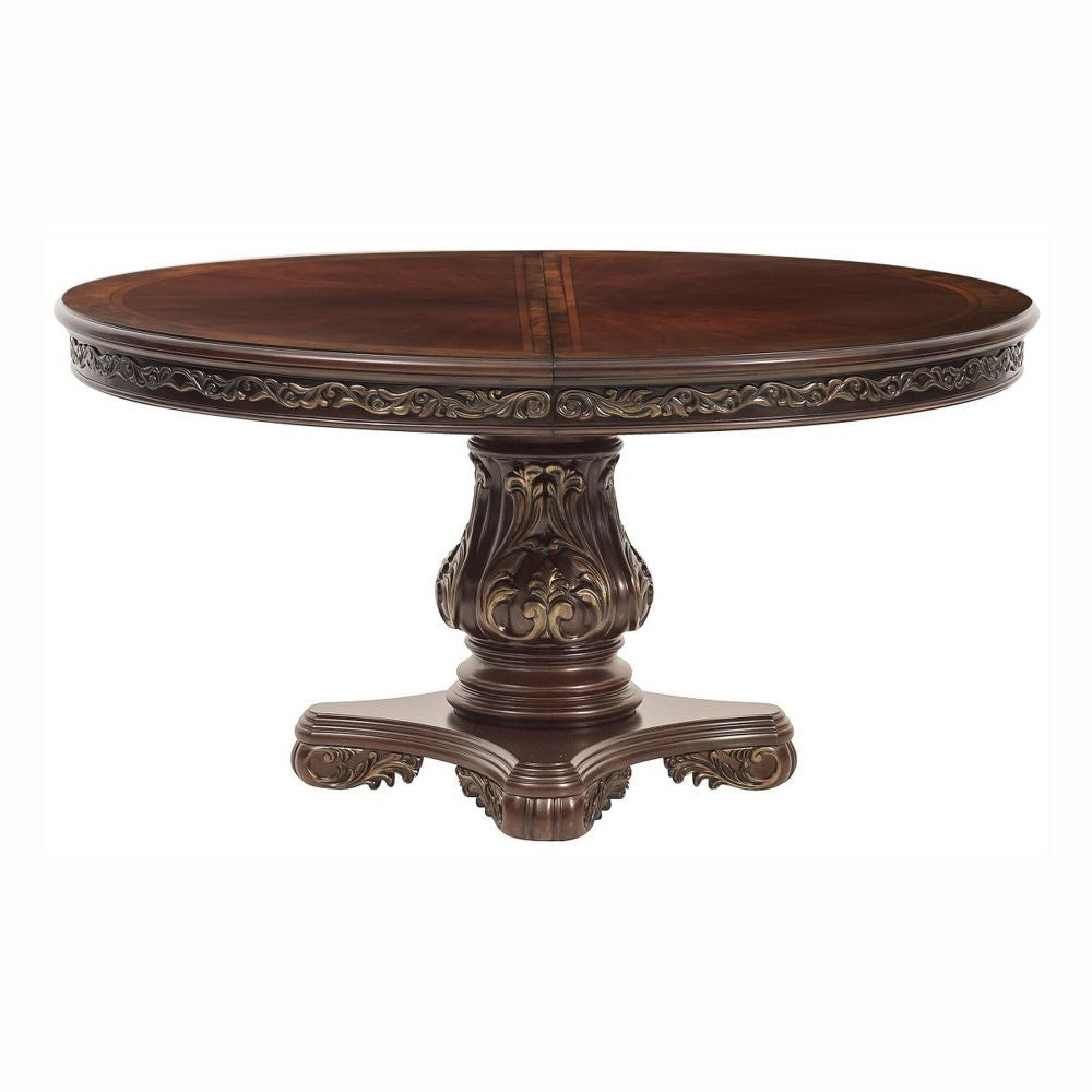 Ellie 60-76 Inch Round Extending Dining Table Pedestal Base Cherry Brown By Casagear Home BM295809