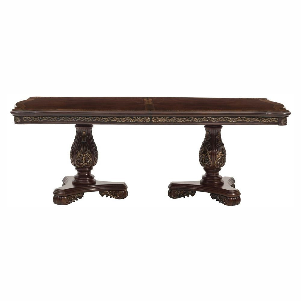 Ellie 86-114 Inch Rectangular Dining Table Double Pedestals Cherry Brown By Casagear Home BM295810