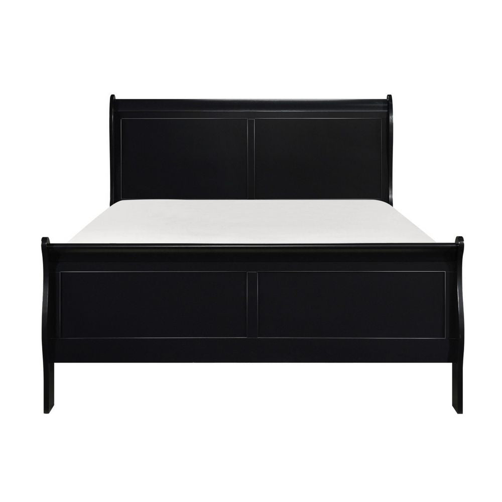 Gage Traditional Queen Size Sleigh Bed Wood Frame Bold Jet Black Finish By Casagear Home BM295815