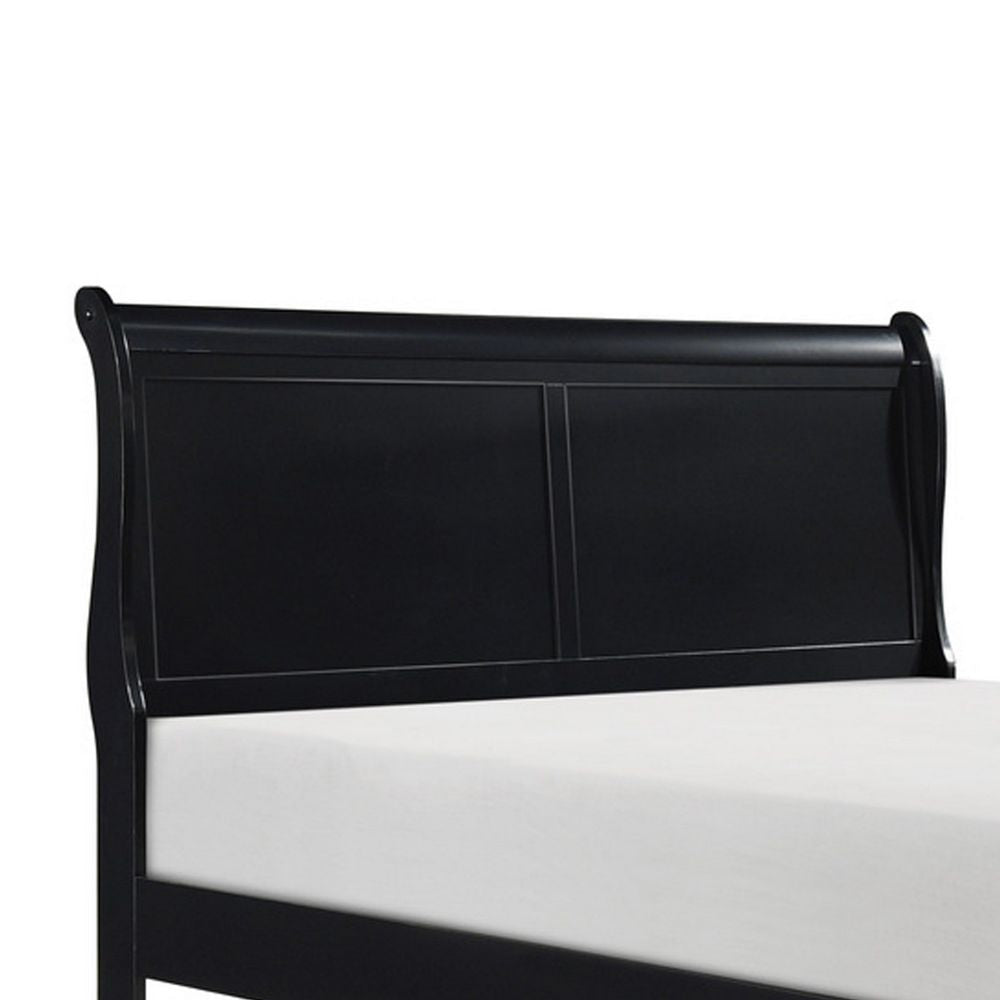 Gage Traditional Queen Size Sleigh Bed Wood Frame Bold Jet Black Finish By Casagear Home BM295815