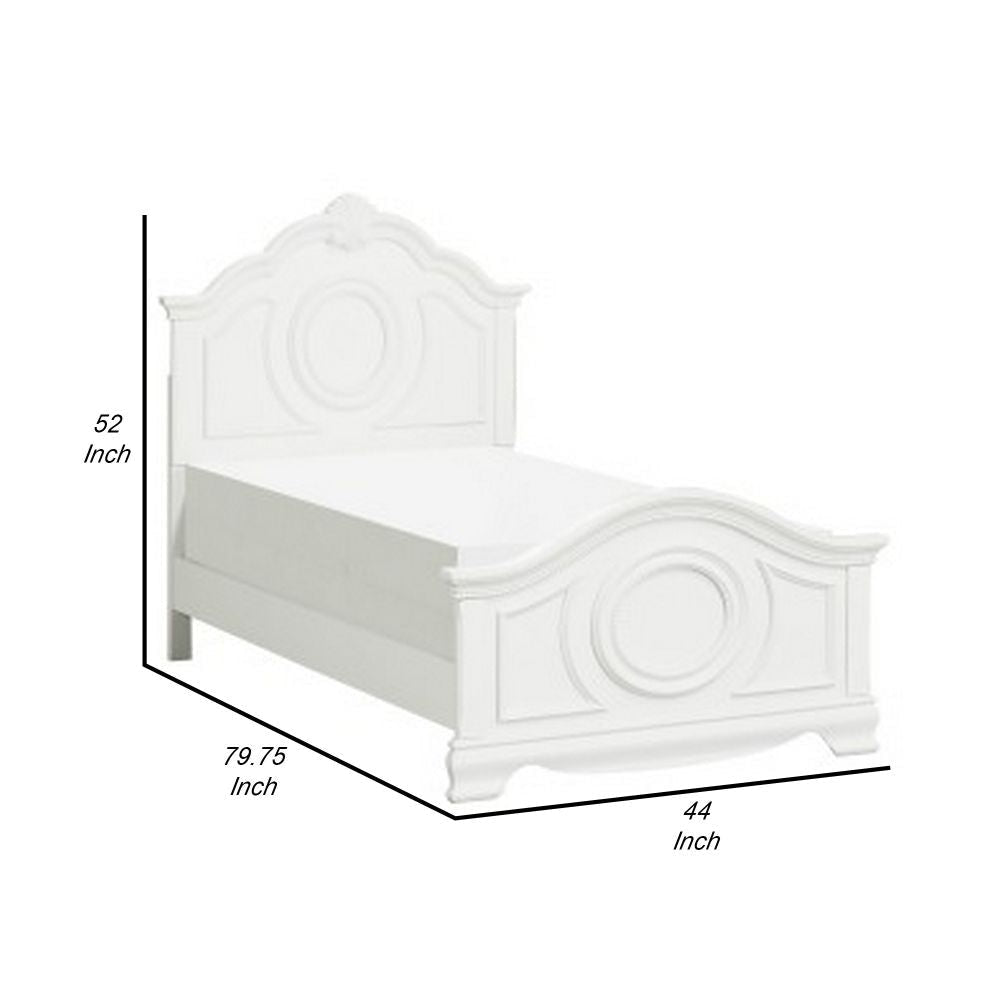 Lilya Traditional Twin Size Bed Bead Molding and Shell Motif Crisp White By Casagear Home BM295824