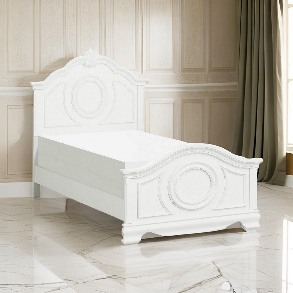 Lilya Traditional Twin Size Bed Bead Molding and Shell Motif Crisp White By Casagear Home BM295824