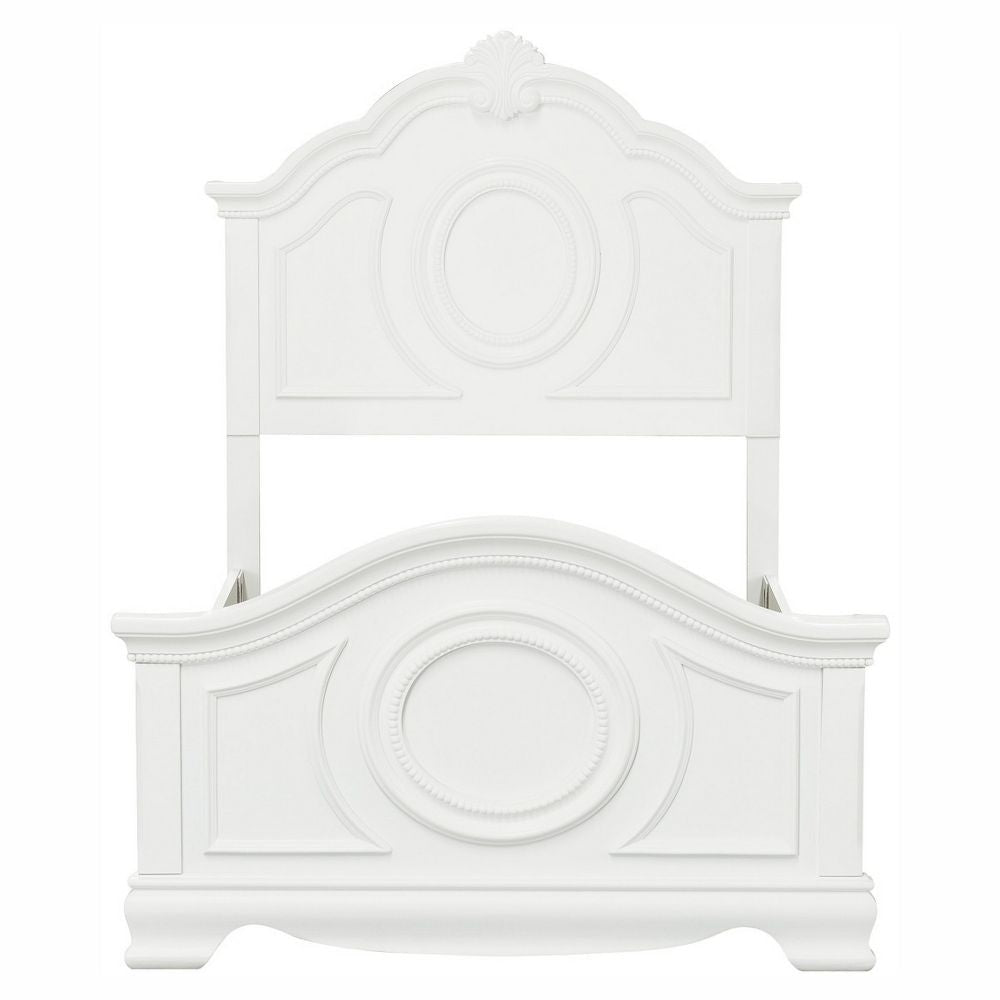 Lilya Traditional Full Size Bed Bead Molding and Shell Motif Crisp White By Casagear Home BM295825