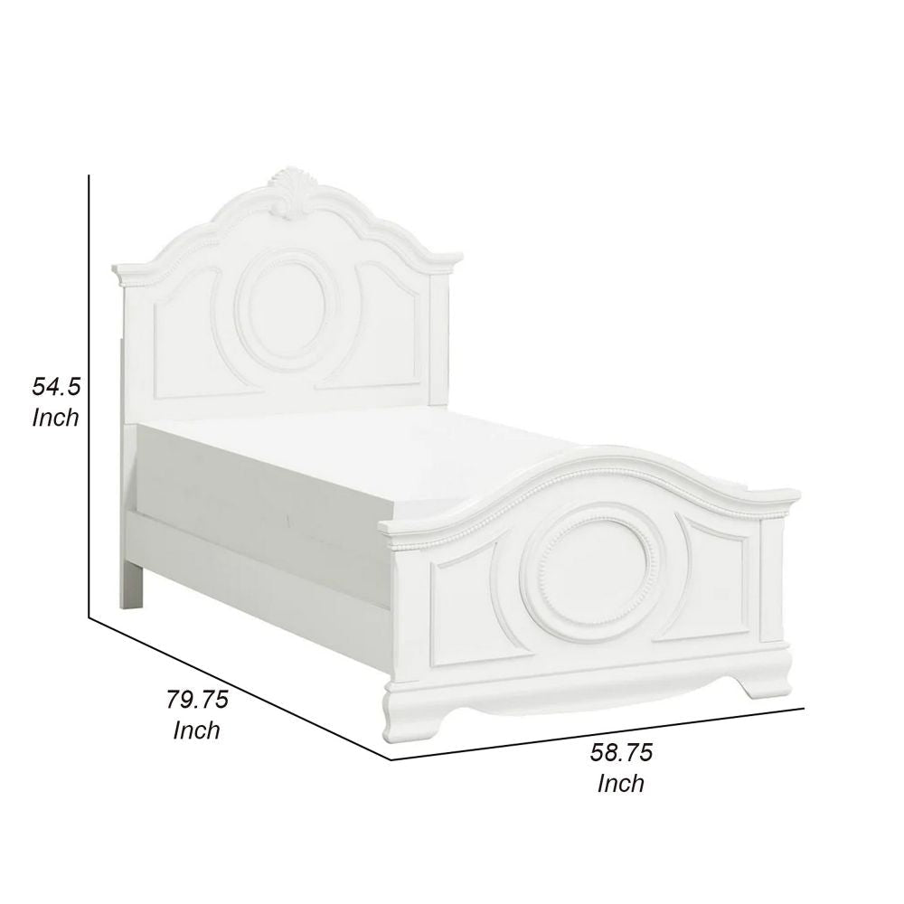 Lilya Traditional Full Size Bed Bead Molding and Shell Motif Crisp White By Casagear Home BM295825