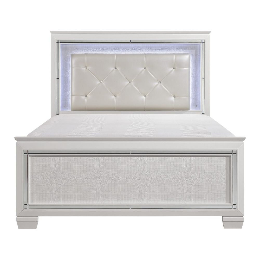 Noah California King Bed LED Backlit Crystal Tufted Headboard White By Casagear Home BM295831