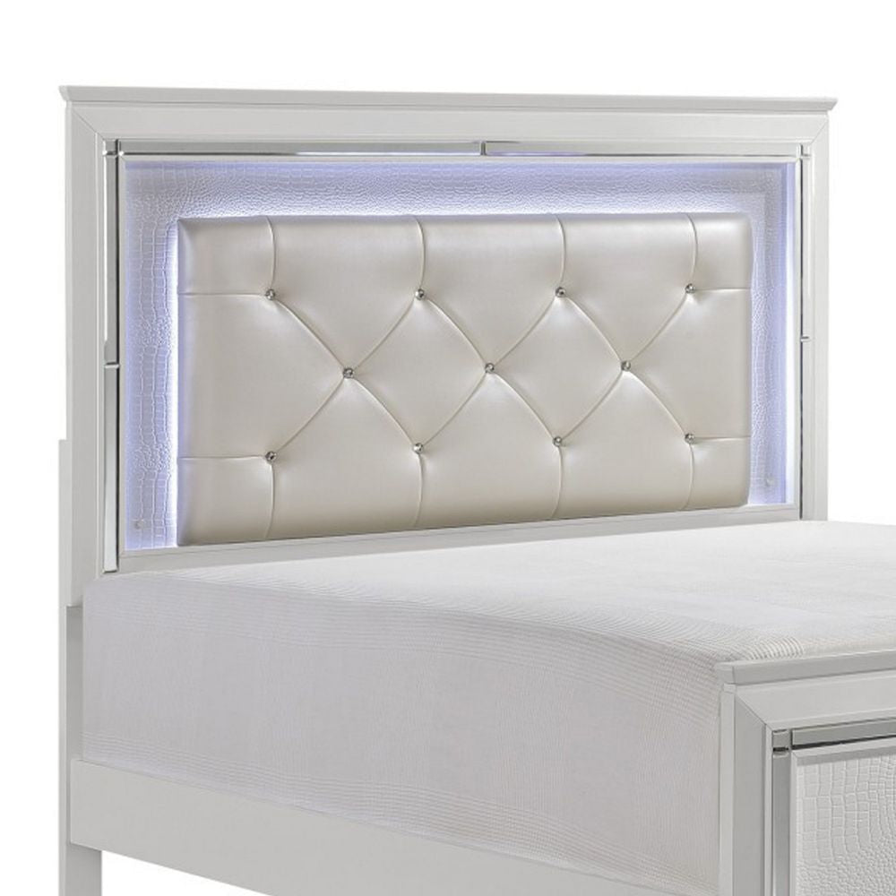 Noah California King Bed LED Backlit Crystal Tufted Headboard White By Casagear Home BM295831