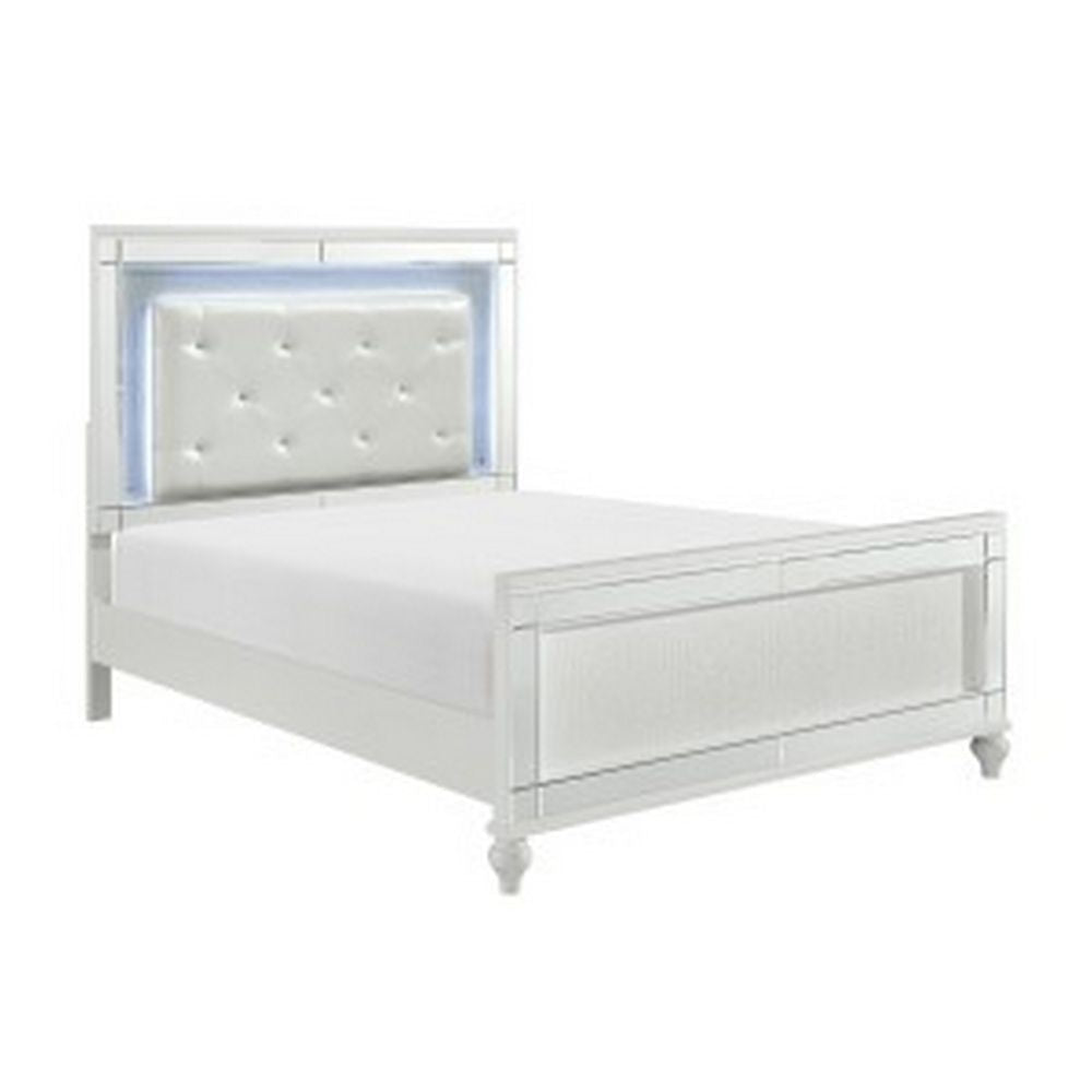 Quinn Modern California King Bed, Back Lit LED Headboard, Crisp White By Casagear Home