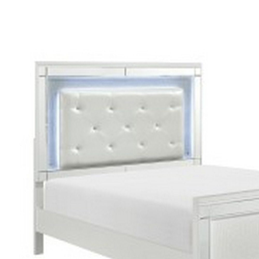 Quinn Modern Queen Size Bed Back Lit LED Headboard Crisp White Finish By Casagear Home BM295845