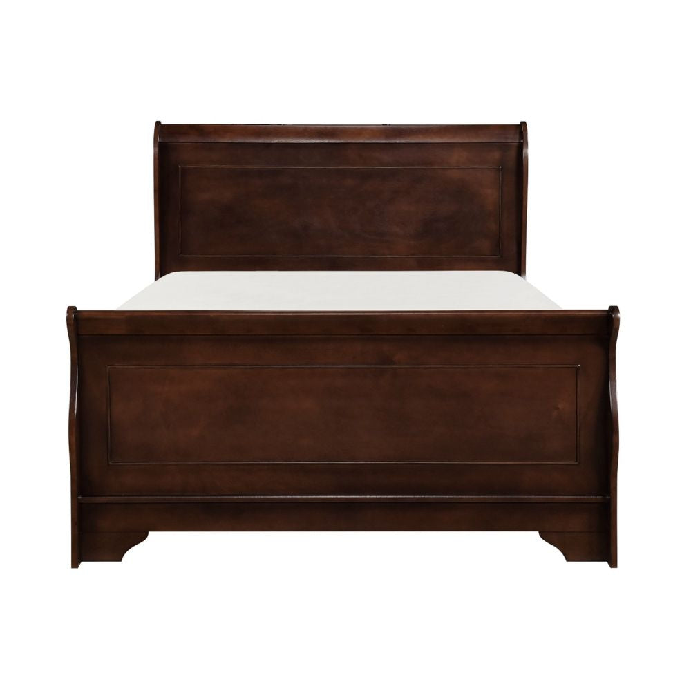 Transitional Queen Sleigh Style Bed Dark Wood Frame Cherry Brown Finish By Casagear Home BM295846