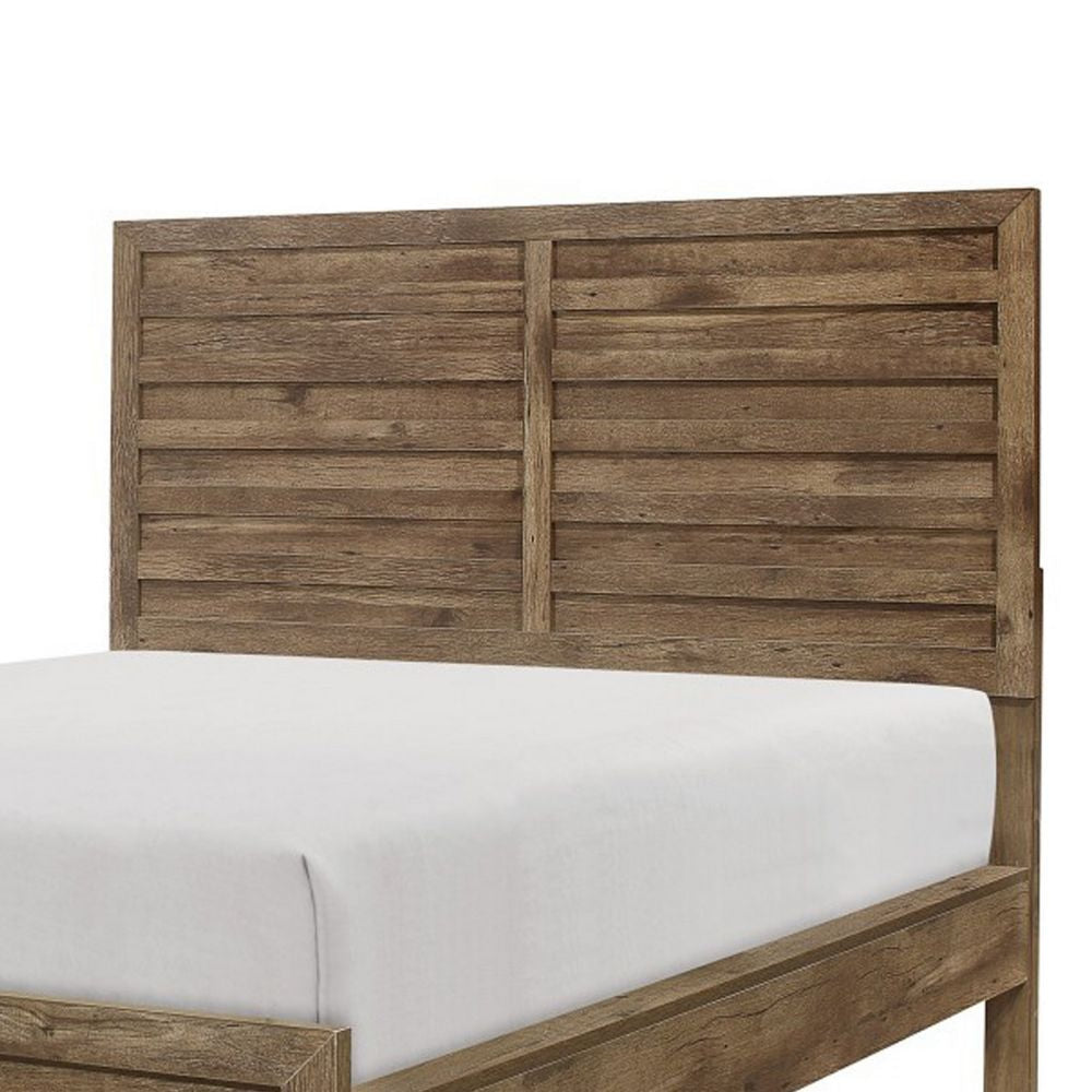 Zane Transitional Queen Bed Wood Plank Design Weathered Pine Veneer By Casagear Home BM295852